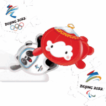 flying bing dwen dwen shuey rhon rhon winter olympics2022 olympics