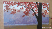 a painting of a tree with red leaves made in animatica