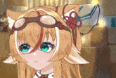 a close up of a cartoon character wearing goggles and ears