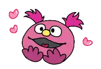a pink sesame street character with hearts around her