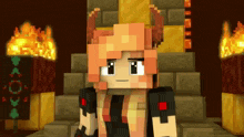 a girl with horns is sitting on a throne in a minecraft video game