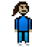 a pixel art drawing of a man with a ponytail