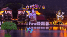 a painting of lord shiva and a statue of shiva