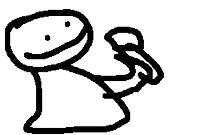 a black and white drawing of a cartoon character with a smiley face and a microphone .