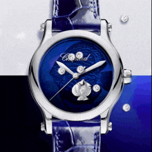 a chopard watch has a blue face and a blue strap