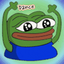 a cartoon frog with the word dance written on it