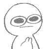 a black and white drawing of a cartoon character with big eyes and a hand on his chin .