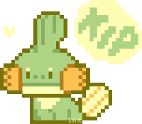 a pixel art drawing of a frog with a bubble that says tpp