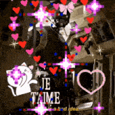 a robot is surrounded by hearts and the words je t'aime a bad idea