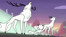 a cartoon drawing of a family of deer with antlers