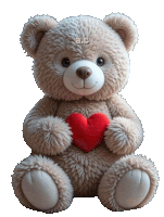 a teddy bear is holding a red heart with the letters alc on its face