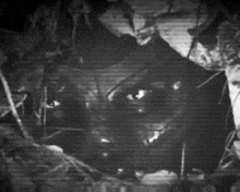 a black and white photo of a person standing in a dark room with a blurred background .