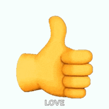 an emoji hand is giving a thumbs up sign and the word love is below it .