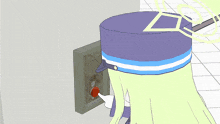 a cartoon drawing of a girl in a purple uniform with the letters cc on it