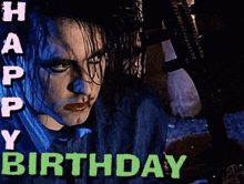 a picture of a man with blood on his face and the words happy birthday below him