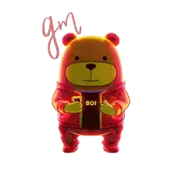 a teddy bear wearing a jacket that says boi