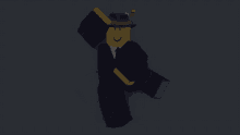 a cartoon character wearing a hat and a suit is smiling