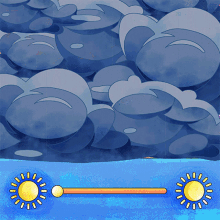 a cartoon drawing of a cloudy sky with a sun and a sun slider
