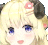 a close up of a girl 's face with horns and blue eyes .
