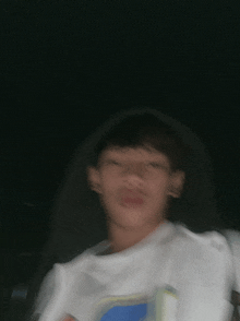 a blurry picture of a person 's face with a white shirt
