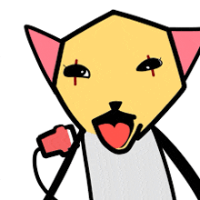 a cartoon drawing of a cat with a microphone in its mouth