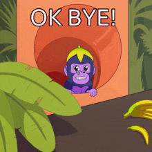 a cartoon of a gorilla on a slide with the words ok bye below it