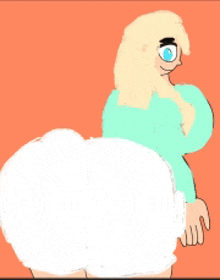 a cartoon drawing of a blonde woman with blue eyes