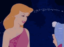 a cartoon of a fairy holding a wand next to a man in a red dress .