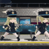 two anime girls are dancing on a train platform with the caption " bapak mulyono "