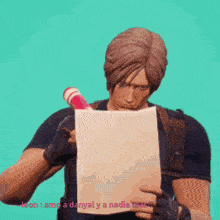 a man is holding a piece of paper with the words leon amo a denyal y a nadie mas written on it