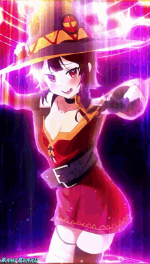 a girl in a red dress is holding a sword with the name namiutaro on the bottom right