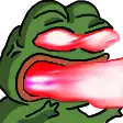 a cartoon frog with red eyes and a red tongue is making a funny face .