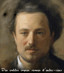 a painting of a man with the words des entities implicites venues d' autre - ceux below it