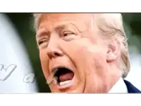 a close up of donald trump making a funny face with his mouth open