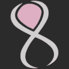 a white swirl with a pink circle in the middle is on a black background .
