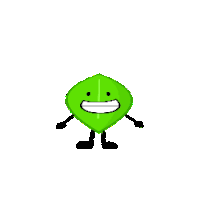 a green leaf with a smiling face and a large mouth .