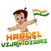 a cartoon character holding an indian flag with the words kargil vijay diwas written below him
