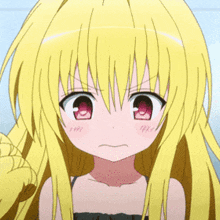 a close up of a anime girl with yellow hair