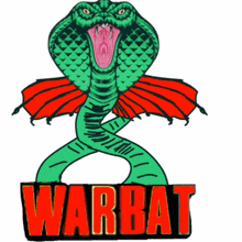 a green snake with red wings and the word warbat in red