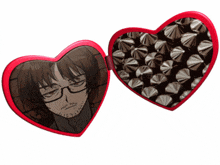 a heart shaped mirror with a picture of a man in glasses