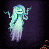 a cartoon drawing of a ghost with long hair and a single eye