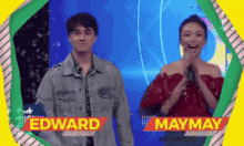 a man and a woman standing next to each other with the name edward and maymay