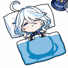 a cartoon drawing of a girl sleeping on a bed