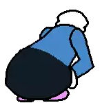 a pixel art drawing of a person 's butt in a blue shirt and black pants .