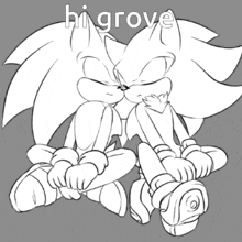 a black and white drawing of sonic the hedgehog and shadow the hedgehog with the words hi grove below them