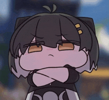a cartoon drawing of a girl with her arms crossed and her eyes closed