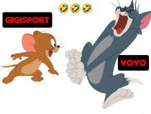 a cartoon of jerry and tom with the words gigisport and voyo