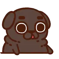 a cartoon drawing of a black pug dog with big eyes