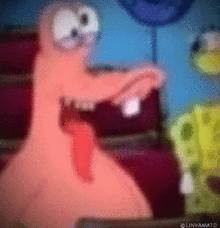 patrick star from spongebob squarepants is shown with his mouth open