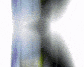 a pixelated image of a person 's leg with the letter k in the middle